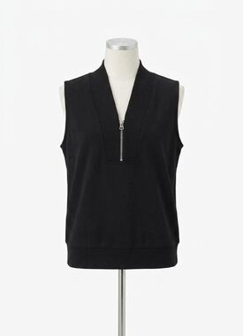 NEW VARLEY beau sleeveless half-zip sweat top in black